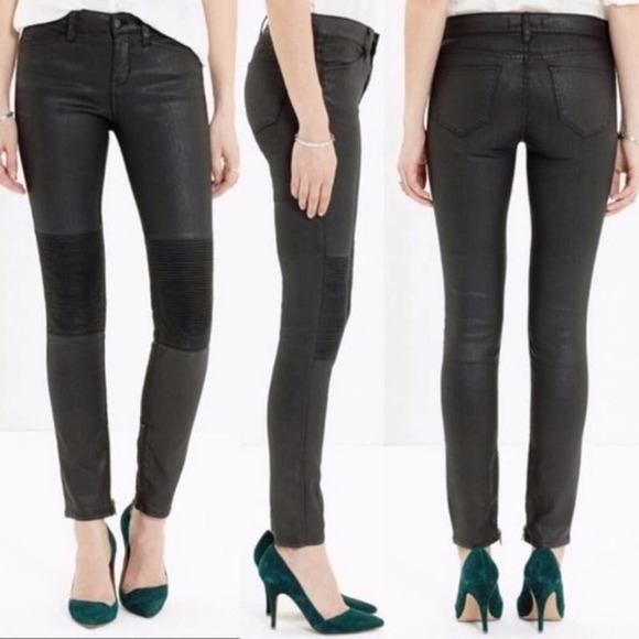 Madewell Denim - Madewell Skinny Skinny Jeans Womens Size 25 Black Coated Zippered Ankles Moto